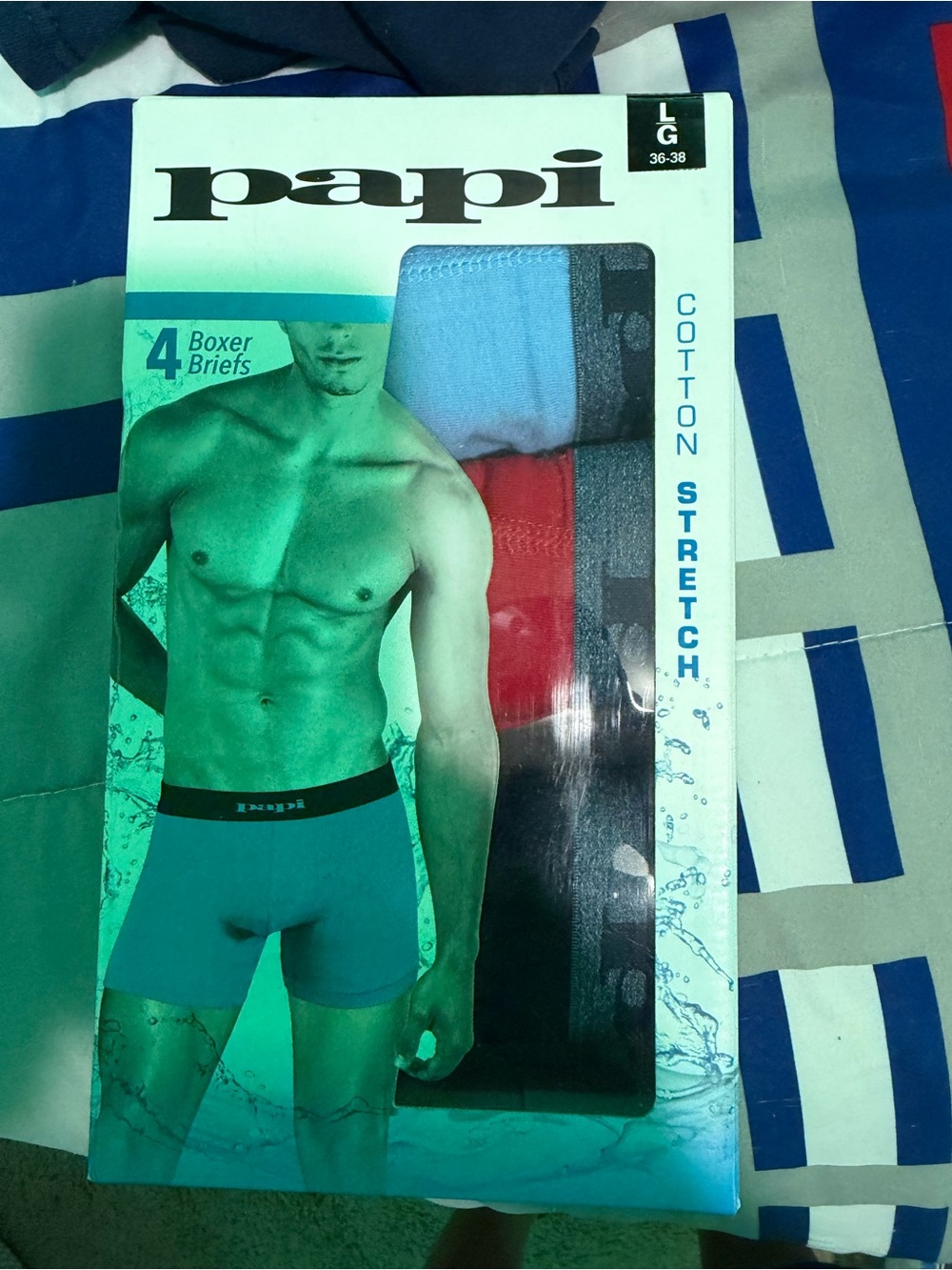 Papi Men’s Cotton Stretch Boxer Briefs - Blue & Red (4-Pack)